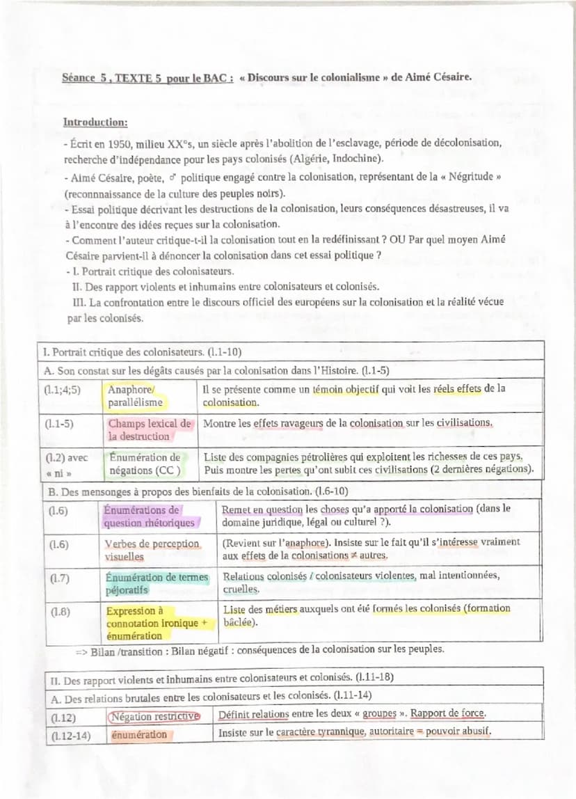 TEXTE 5
Aimé Césaire est un écrivain et homme politique martiniquais. Dans cet essai, Césaire refuse l'équation des
colonialistes: a colonis