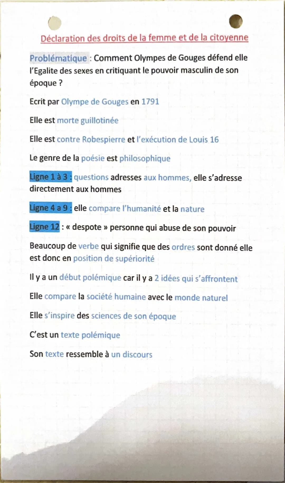 Fiche de lecture: Déclaration des droits de la femme et de la citoyenne PDF - Olympe de Gouges analyse