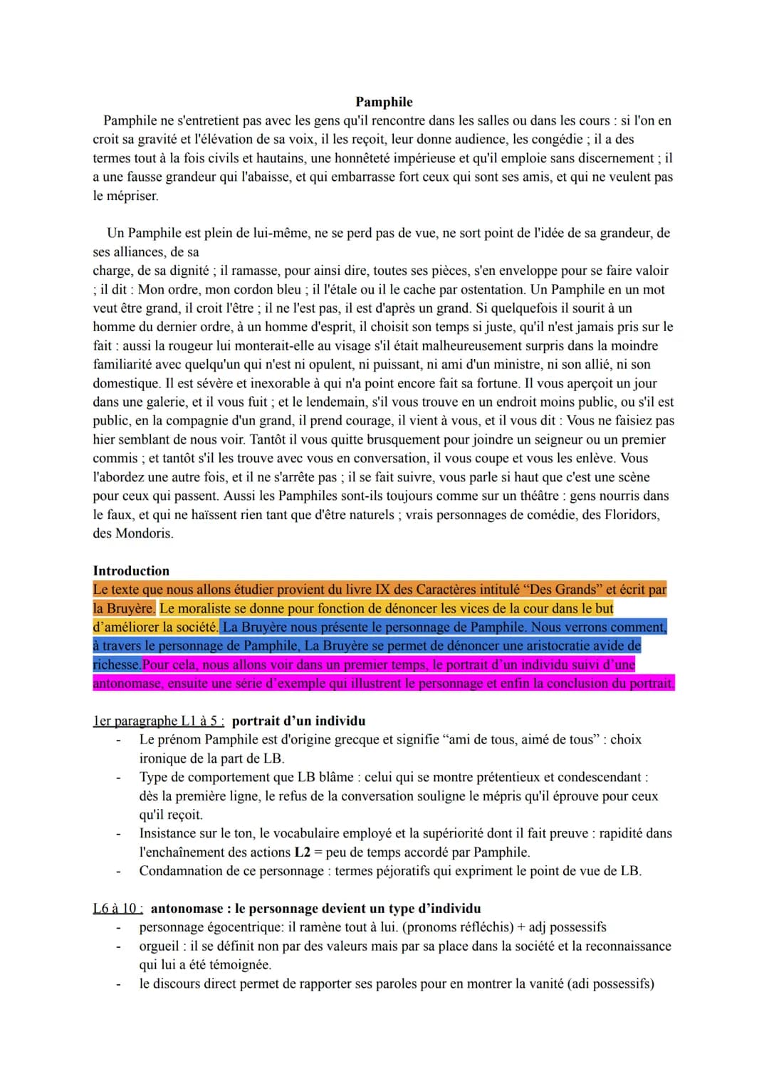 Pamphile
Pamphile ne s'entretient pas avec les gens qu'il rencontre dans les salles ou dans les cours : si l'on en
croit sa gravité et l'élé
