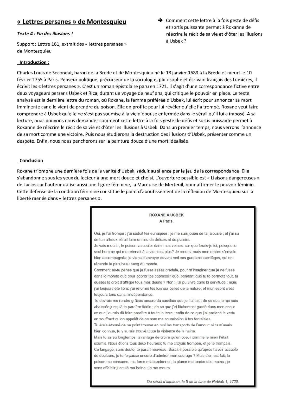 Fiche de révision "lettres persanes" de Montesquieu