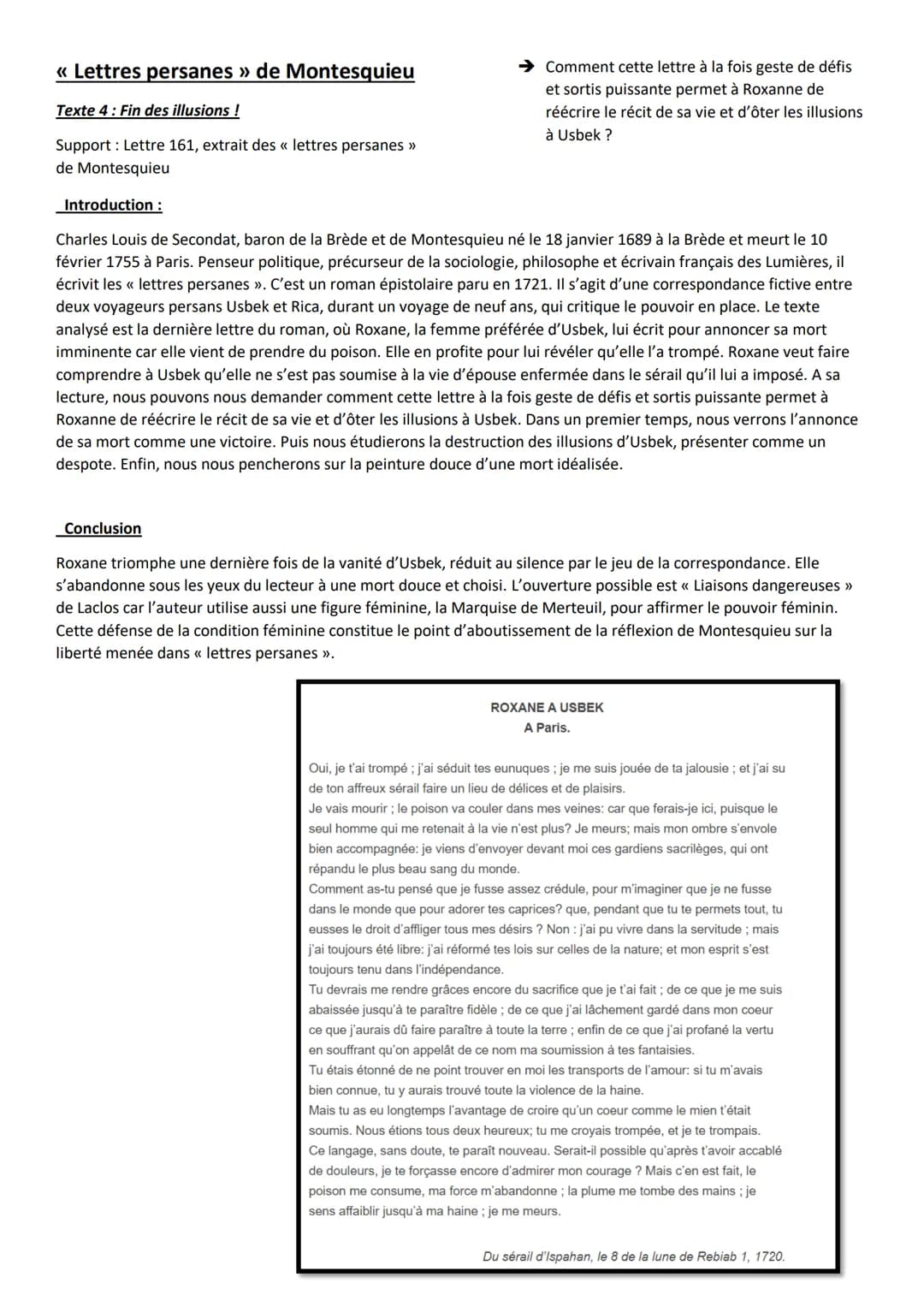 << Lettres persanes » de Montesquieu
Texte 4: Fin des illusions !
Support: Lettre 161, extrait des « lettres persanes >>
de Montesquieu
Comm