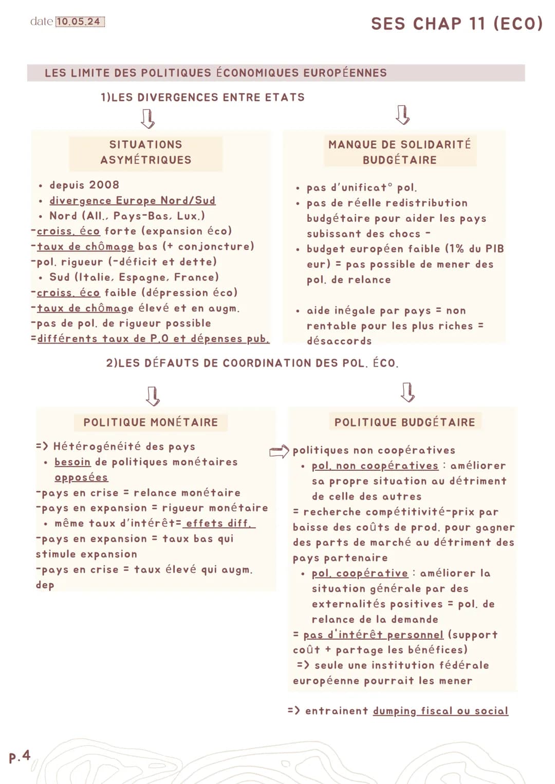 P.1
date 09.05.24
SES CHAP 11 (ÉCO)
Quelles politiques européennes dans la cadre européen ?
Axes I-quelle logique a présidé aux choix de con