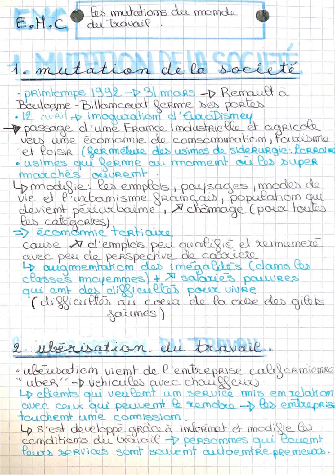 E.M.C
les mutations du monde
du travail
1. mutation de la société
De la Societe
-primlemps 1992-D31 MaRS -D Remault à
Boulogne-Billancourt f