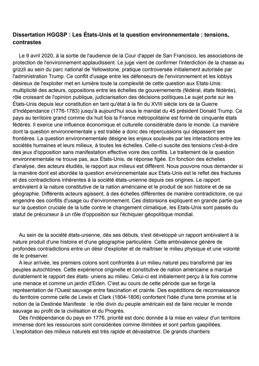 Dissertation HGGSP : Les États-Unis et la question environnementale : tensions,
contrastes
Le 9 avril 2020, à la sortie de l'audience de la 