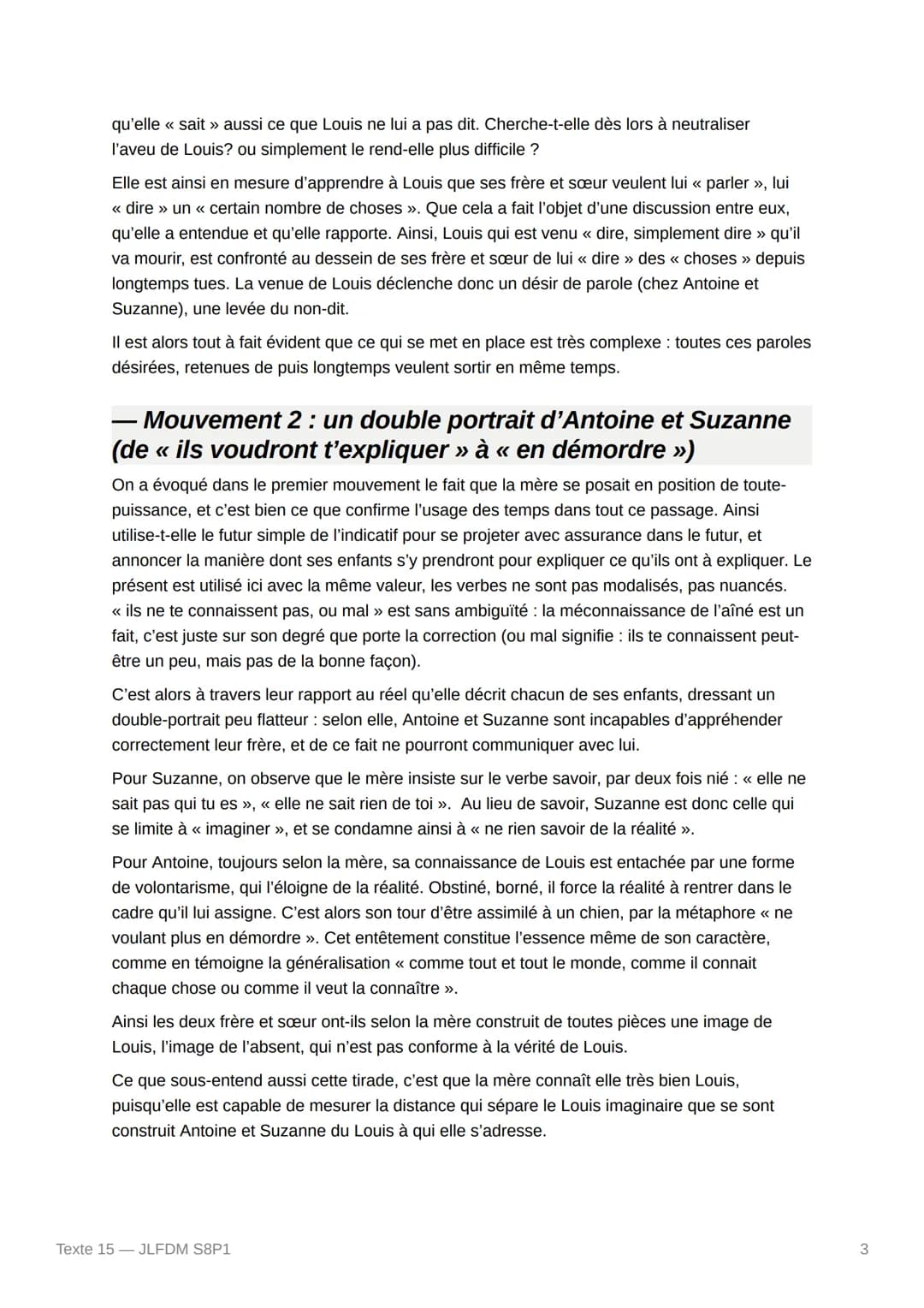 Texte 15 - JLFDM S8P1
Texte :
LA MERE. - Cela ne me regarde pas,
Je me mêle souvent de ce qui ne me regarde pas, je ne change pas, j'ai touj