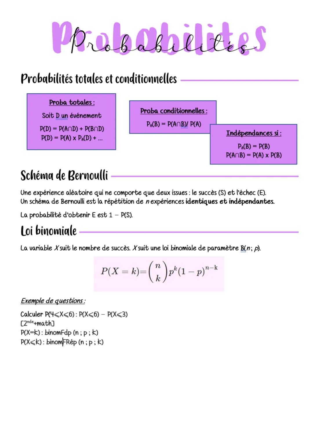 Perobachilides
Probabilités totales et conditionnelles
Proba totales:
Soit D un événement
P(D) = P(AND) + P(BND)
P(D) = P(A) × P₁(D) + ...
E