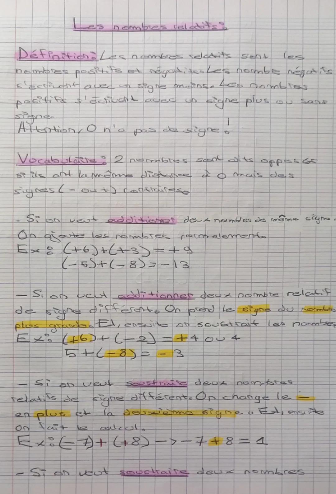 Les nombres relatifs 