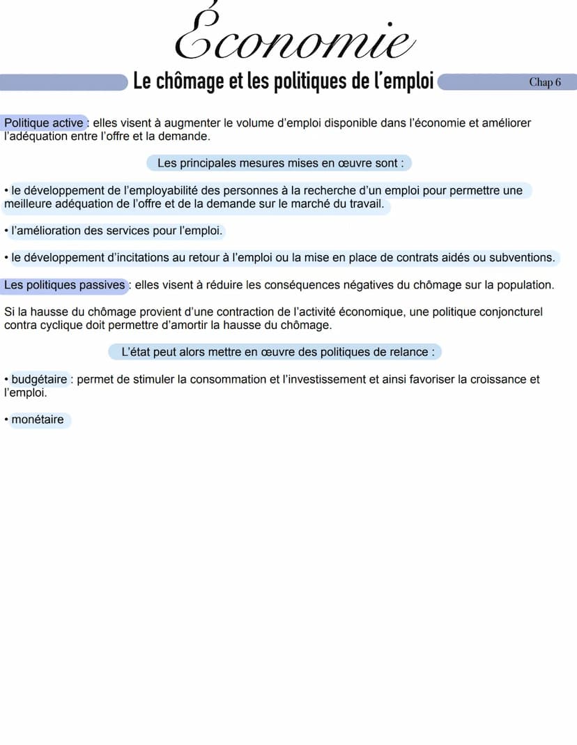 
<h2 id="lechmageetlespolitiquesdelemploi">Le chômage et les politiques de l'emploi</h2>
<p>Un chômeur est une personne en âge de travailler