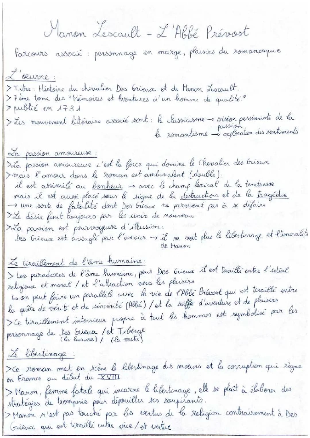 Manon Lescaut: Analyse Bac Français, Résumés et Fiche de Lecture
