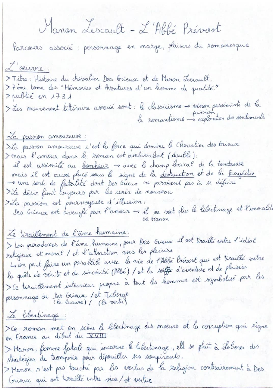 Manon Lescault - L'Abbé Prévost
Parcours associé personnage en marge, plaisirs du roman
nanesque
:
L'oeuvre :
>Titre : Histoire du chevalier