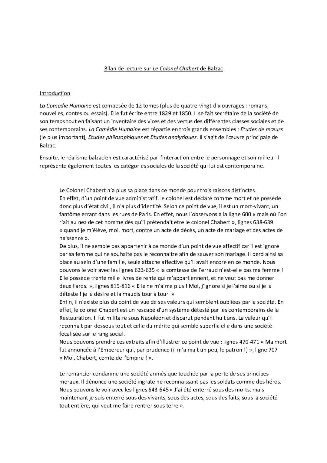 bilan sur le colonel chabert de Balzac