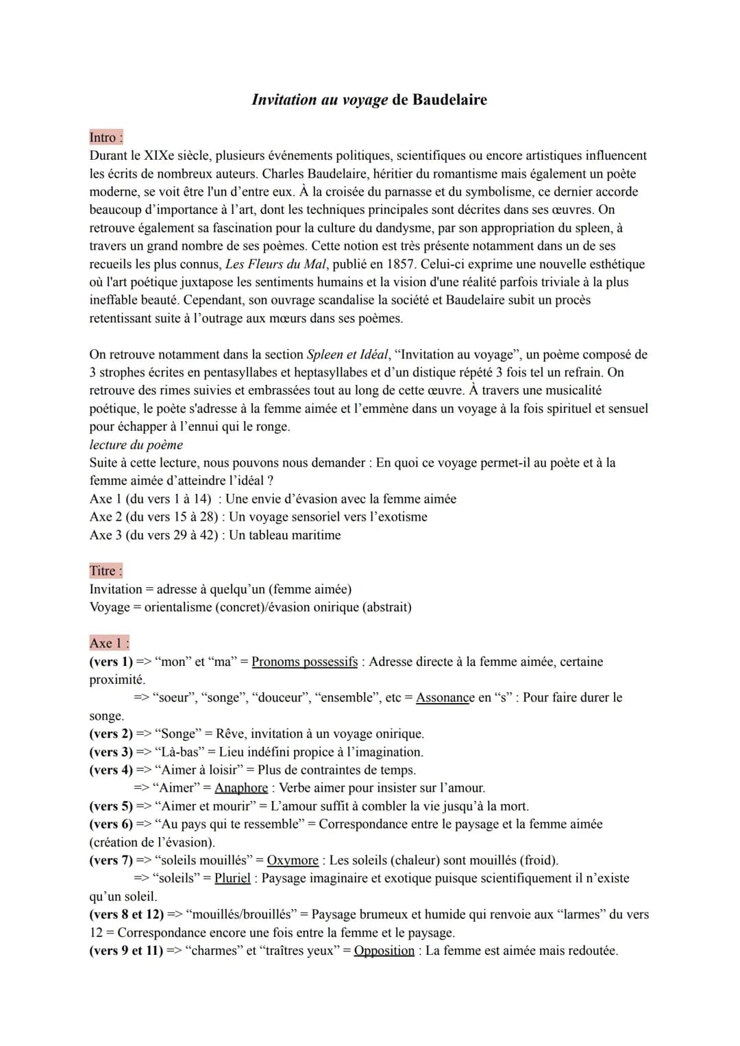 Analyse linéaire Invitation au voyage de Baudelaire