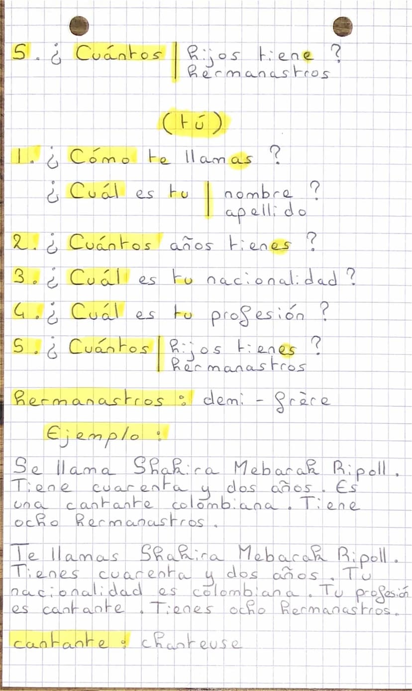 «
ESPAÑOL
Presantarse
Presentation personal
- (Yo) Me llamo
nombre es
apellido es
- (Y₂) Tenga
(Yo) Vivo en
- (Yo) Soy
O
Preguntas:
1.6 Cómo
