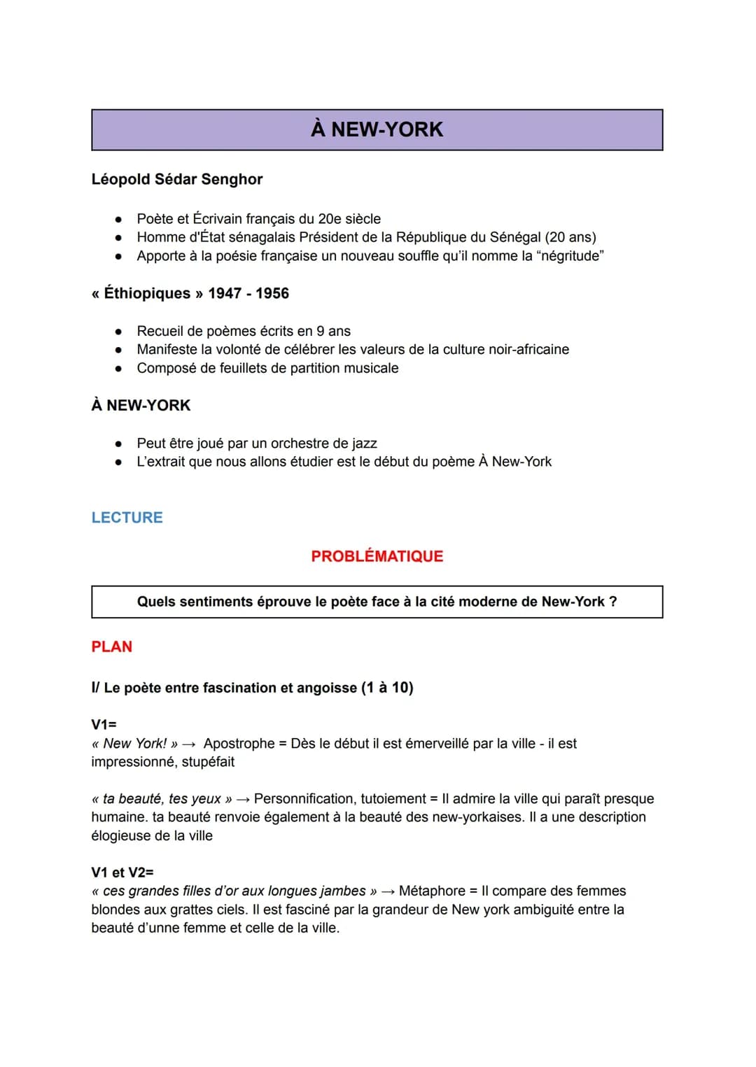 ANALYSE TEXTE BAC - À NEW-YORK