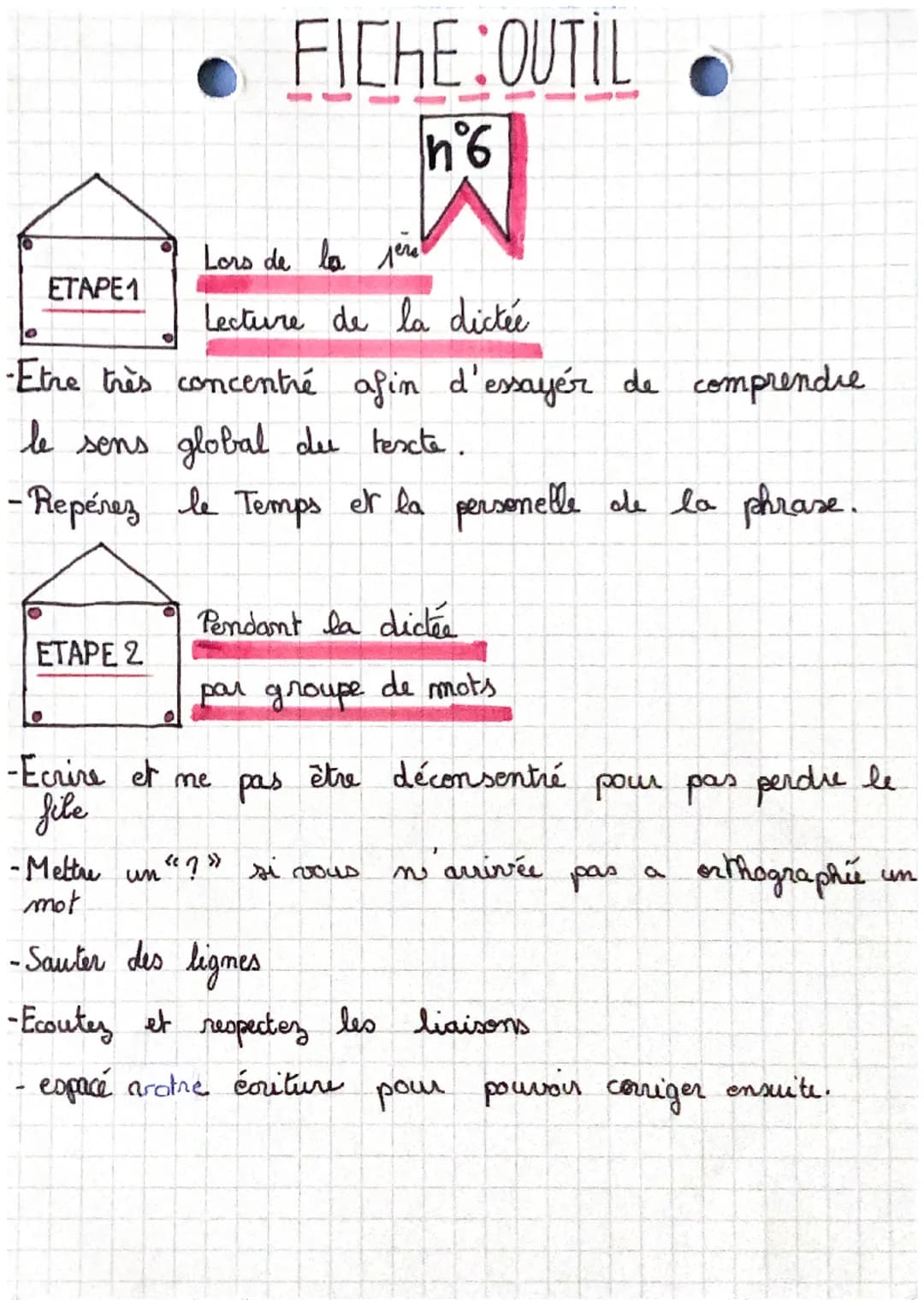 Lors de la pere
Lecture de la dictée
-Etre très concentré afin d'essayer de comprendre
le sens global du texte.
-Repérez le Temps et la pers