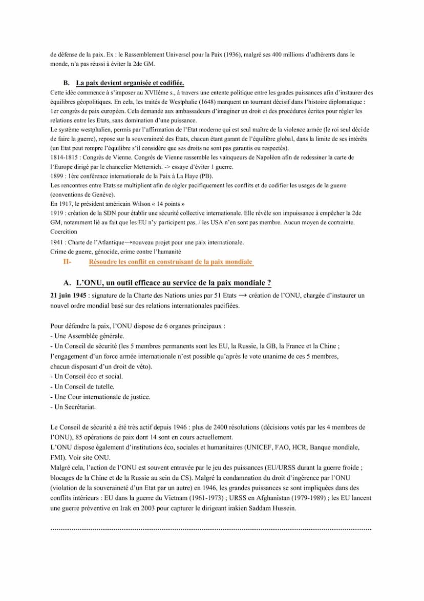 I-
Thème 2: chapitre 2 : Le défi de la construction de la paix.
Comment construit-on la paix dans le monde afin qu'elle soit la plus durable
