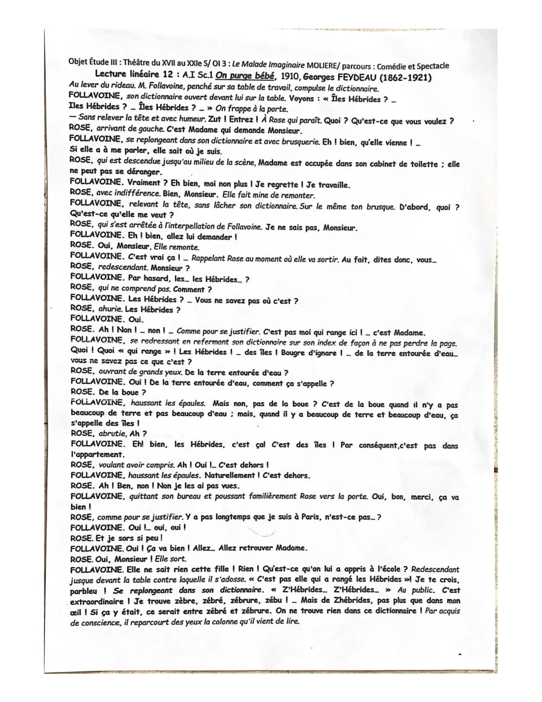 Lecture linéaire 12
Présentation:
o Georges Feydeau est un auteur
du fin XIXe s-XXe s.
FRANCAIS
o Jeune, il néglige ses études
pour le théât