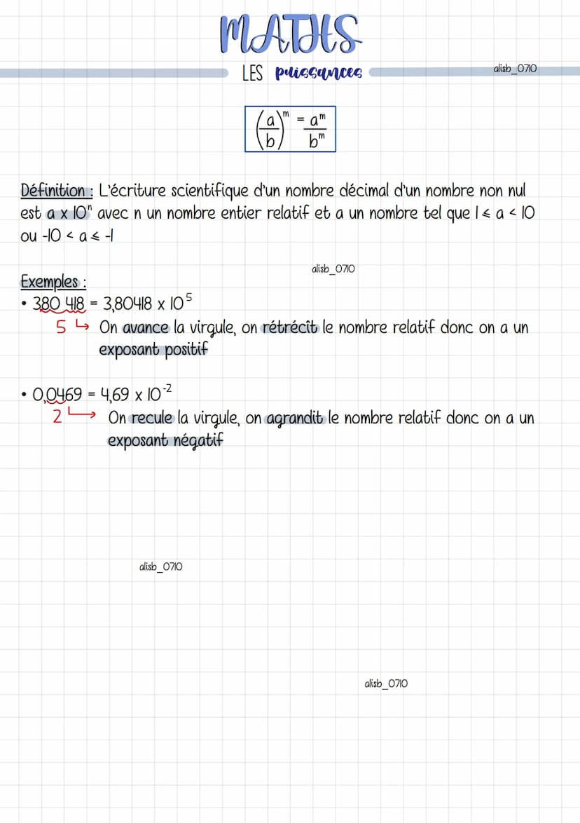 Définition: Soient a un nombre non nul et n un entier
• a^=
"Ξαχαχαχ ...xa,
n = l'exposant
n facteurs
MATHS
LES puissances
Propriété : L'inv