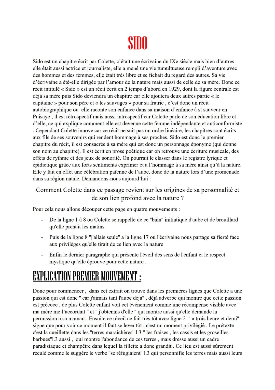 # SIDO

Sido est un chapitre écrit par Colette, c'était une écrivaine du IXe siècle mais bien d'autres
elle était aussi actrice et journalis