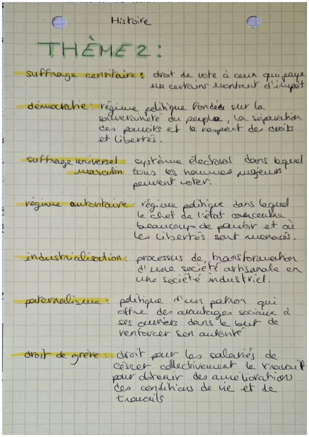 €
THEME 2:
suffrage consitaire droit de vote à ceux qui paye
ela certains montant d'impôt
Histoire
démocratie: régime pelitique fondée sur l
