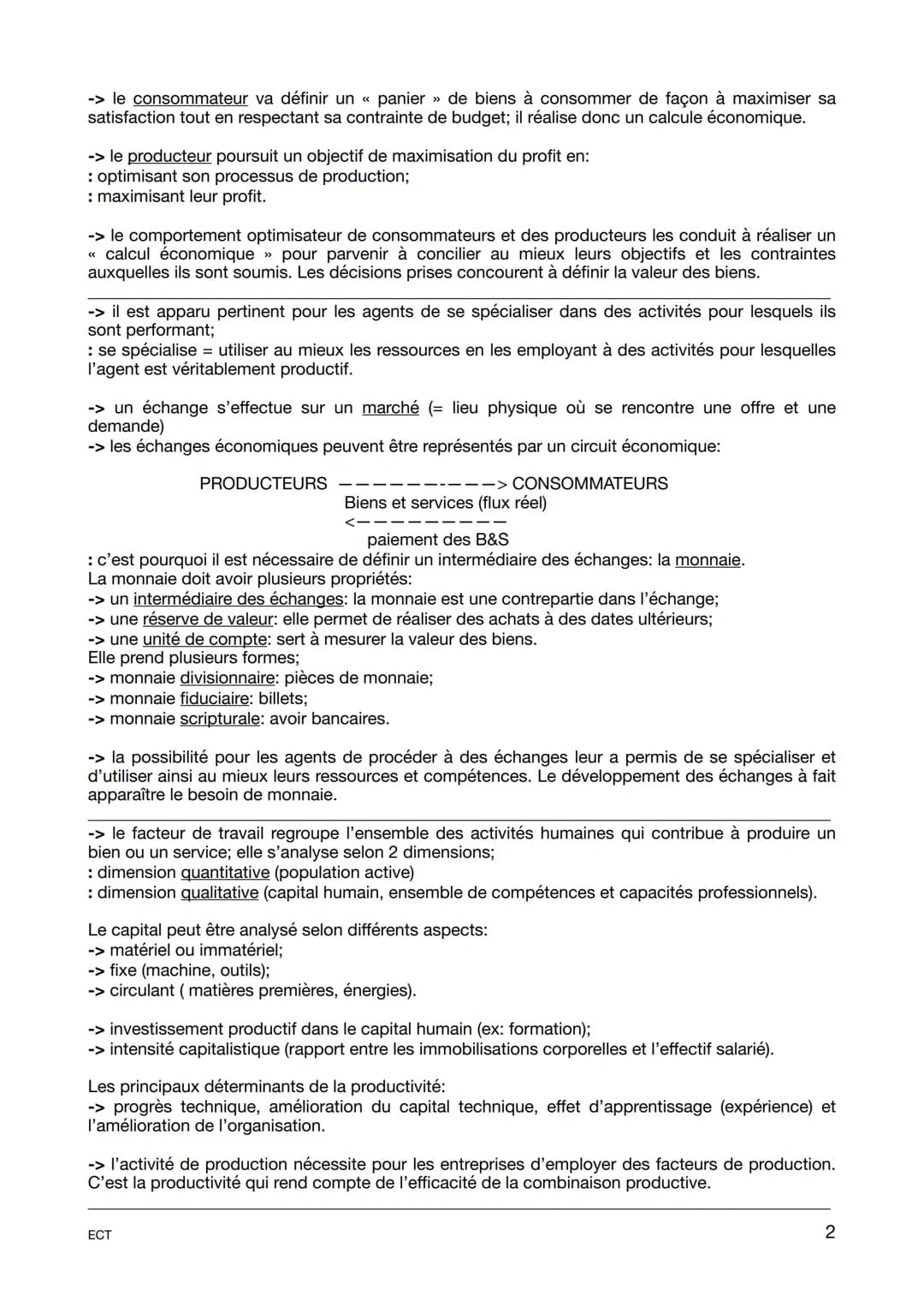 Fiche révision générale
Programme 1ère
-> l'économie identifie des groupes d'individus ou d'organisations ayant des comportements et
objecti