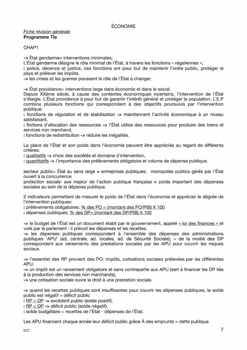Fiche révision générale
Programme 1ère
-> l'économie identifie des groupes d'individus ou d'organisations ayant des comportements et
objecti