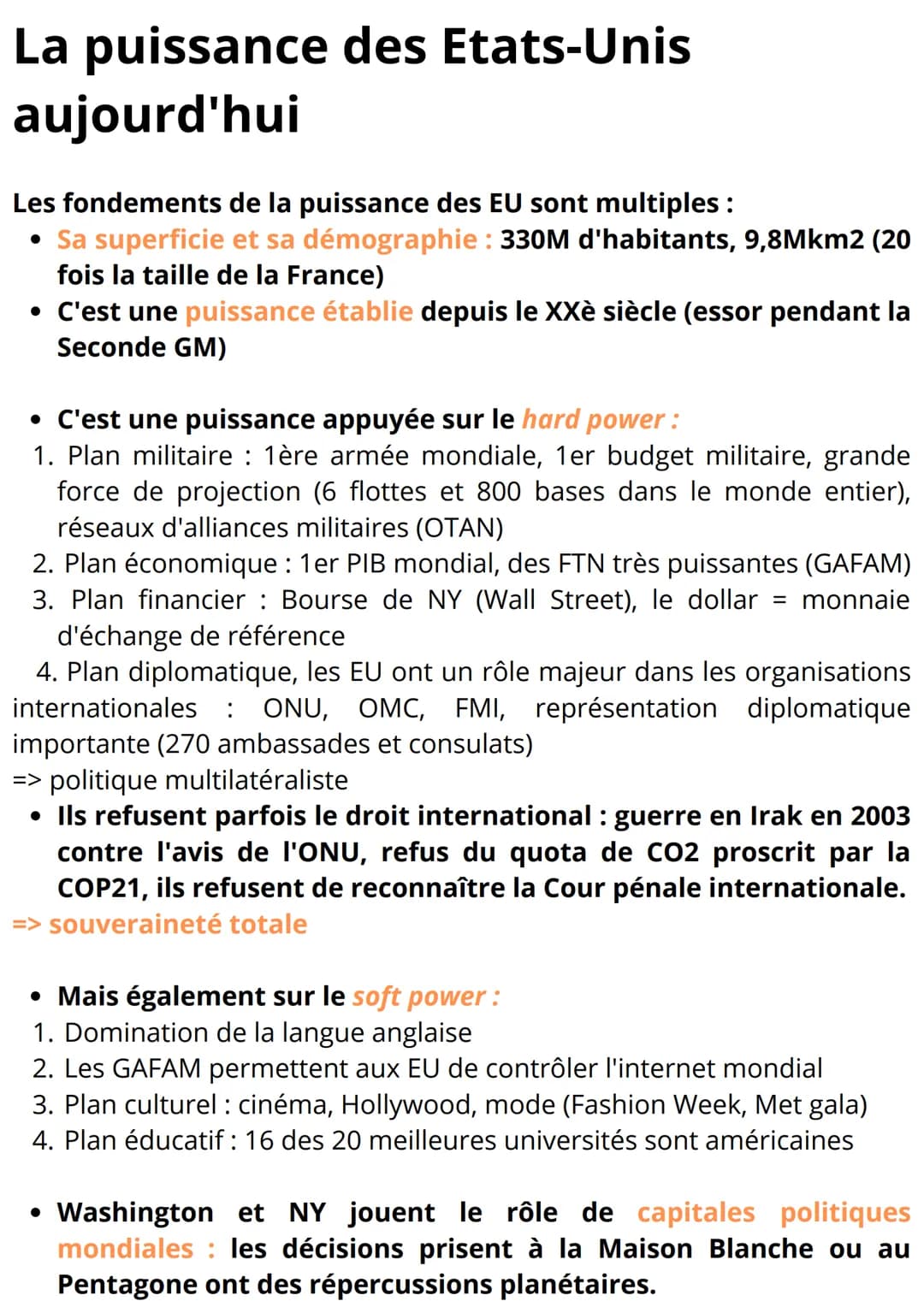 Geopolitique
INTERNATIONALES
LES
Facteurs et fondements d'une
puissance
●
• Puissance militaire : Russie, France, Chine, E.U
• Tourisme: vie