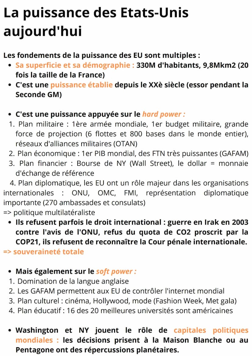 Geopolitique
INTERNATIONALES
LES
Facteurs et fondements d'une
puissance
●
• Puissance militaire : Russie, France, Chine, E.U
• Tourisme: vie