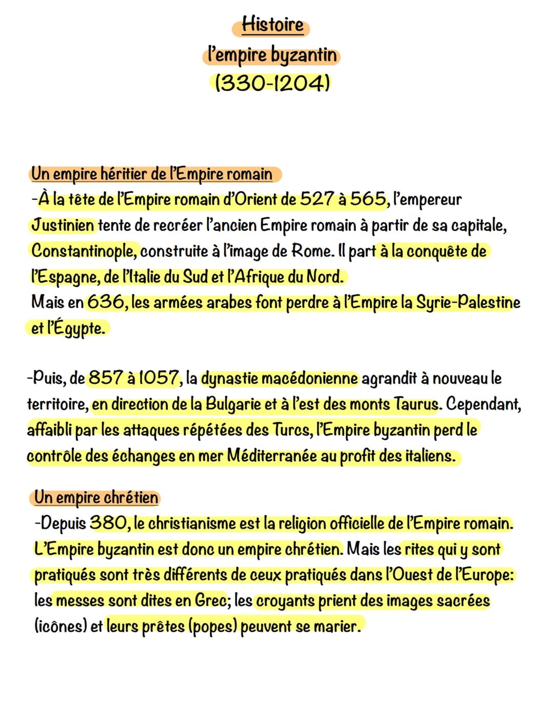 Histoire
l'empire byzantin
(330-1204)
Un empire héritier de l'Empire romain
-À la tête de l'Empire romain d'Orient de 527 à 565, l'empereur
