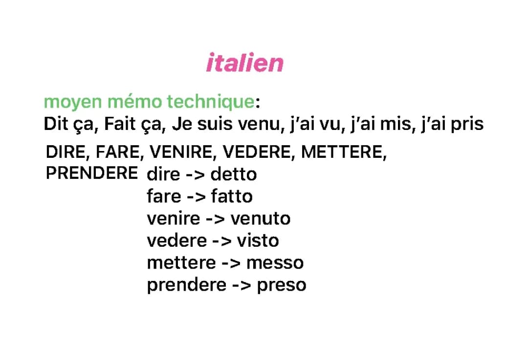 italien, verbe irrégulier