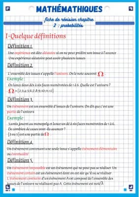 Know Fiche de révision Maths chapitre 2 : probabilités thumbnail