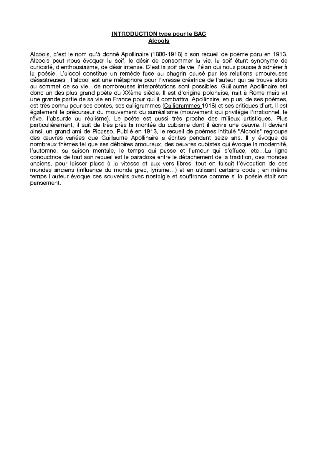 Résumé par Poème d'Alcools d'Apollinaire, Analyse et Thèmes