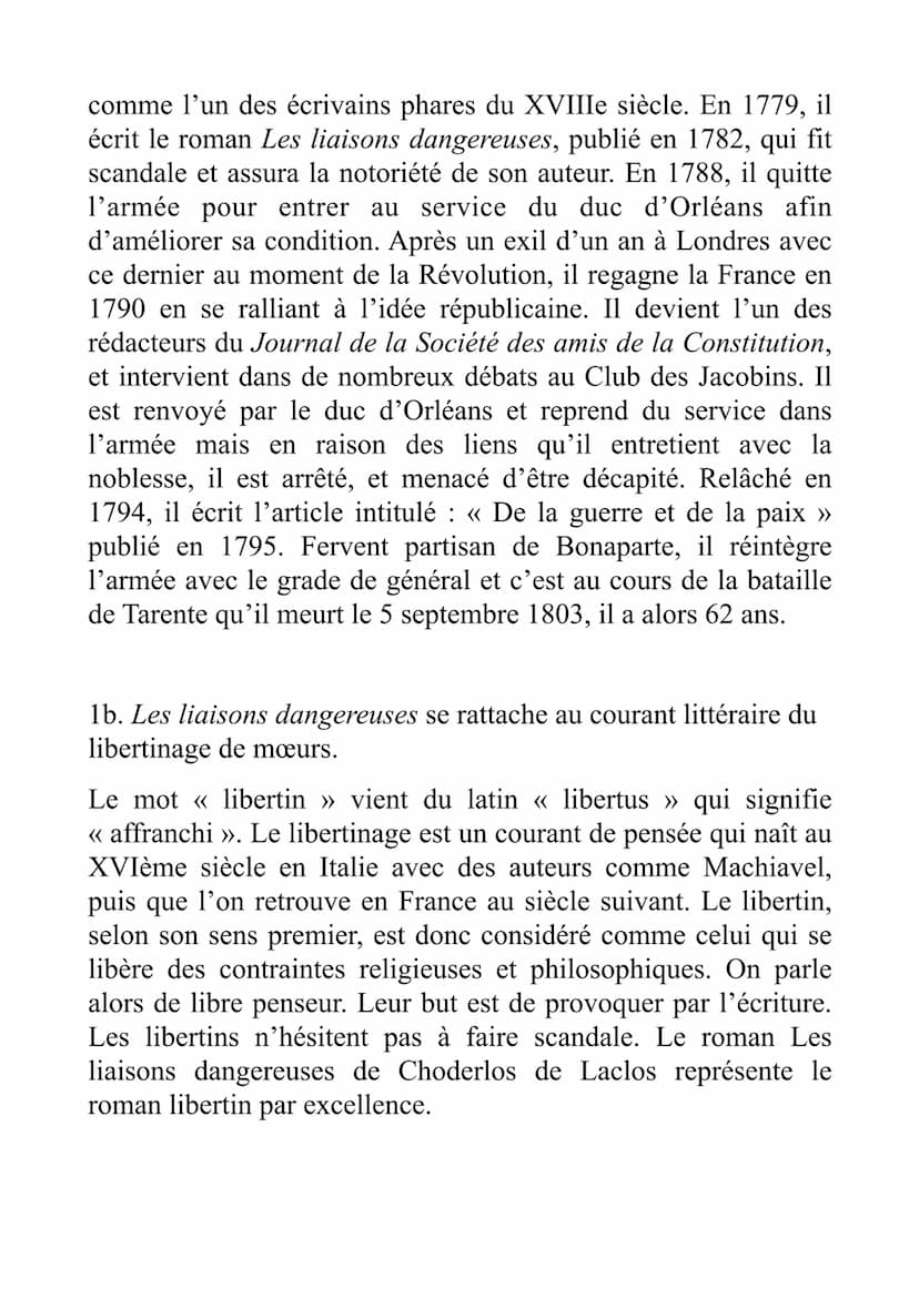 FRANÇAIS
Marie ADAM 101
Lire le texte extrait des Liaisons dangereuses de Pierre
Choderlos de Laclos (en pièce jointe) et répondre aux quest