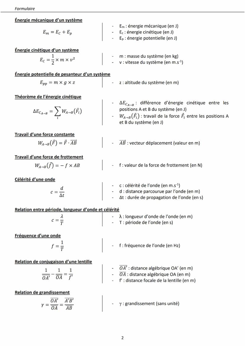 Formulaire
Force d'interaction gravitationnelle
FA/B =-GX
MAX MB UA/B
d²
Force électrostatique et loi de Coulomb
Loi de Mariotte
FA/B = 4B X