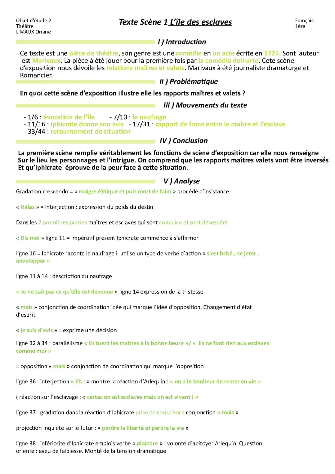 L'Ile des Esclaves Acte 1 Scène 1 Texte PDF et Analyse Linéaire