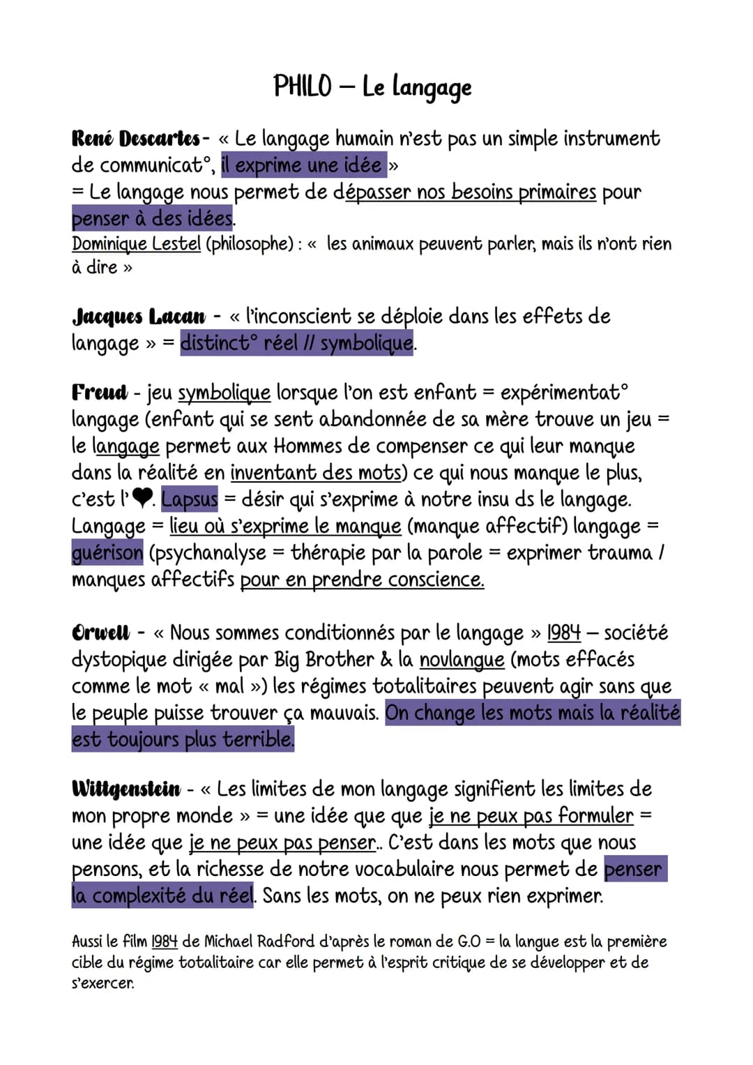 PHILO - Le langage
René Descartes- « Le langage humain n'est pas un simple instrument
de communicat, il exprime une idée >>
Le langage nous 