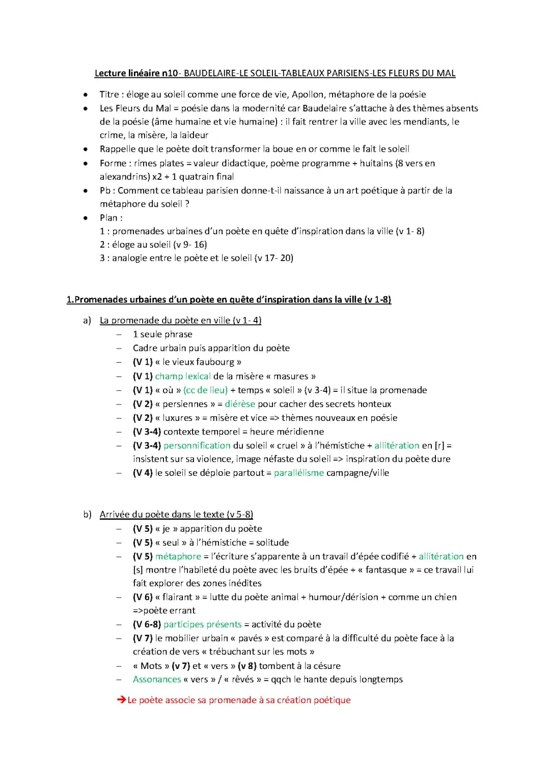 Analyse Linéaire Le Soleil de Baudelaire et Les Fleurs du Mal