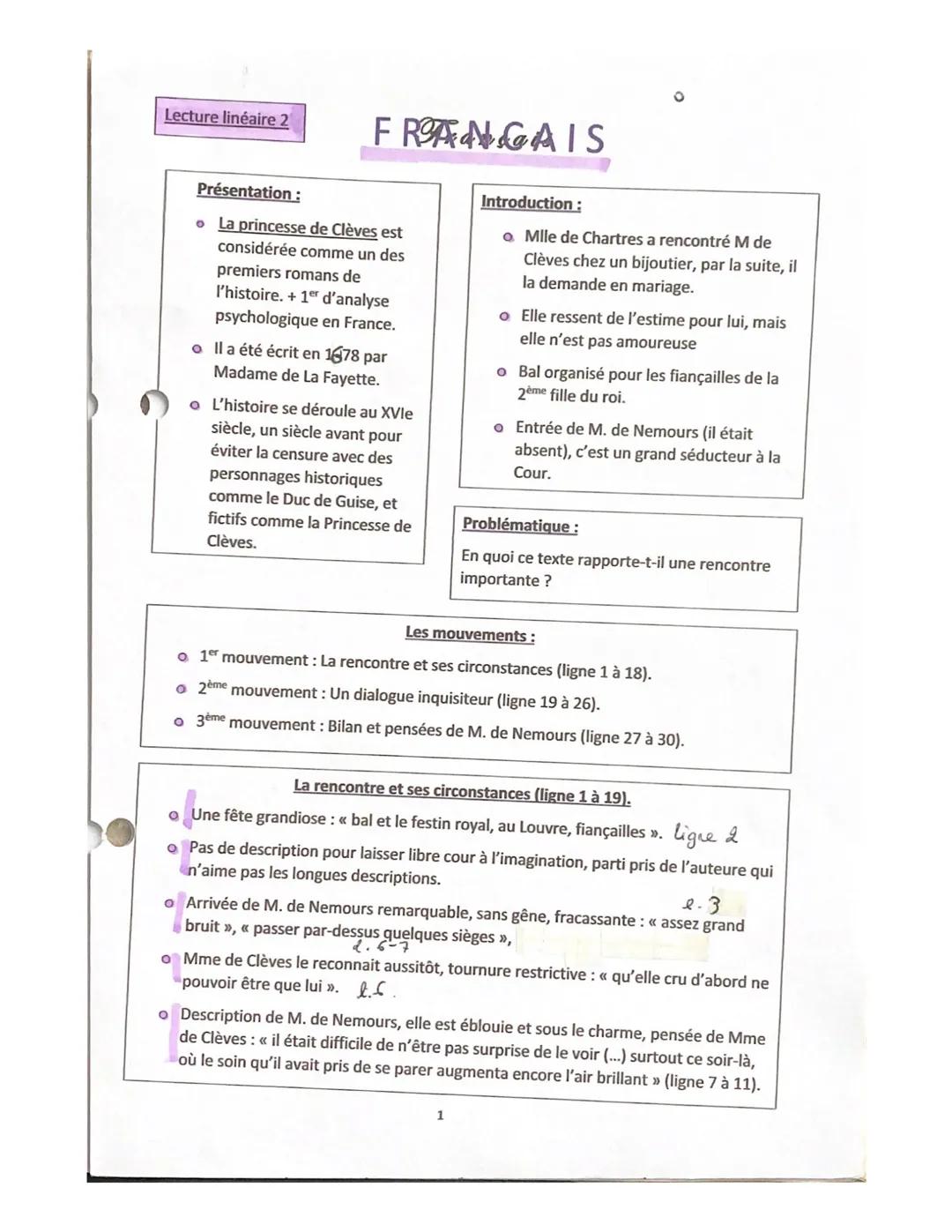 # Lecture linéaire 2

FRANCAIS

Présentation:

*   La princesse de Clèves est
    considérée comme un des
    premiers romans de
    l'histo