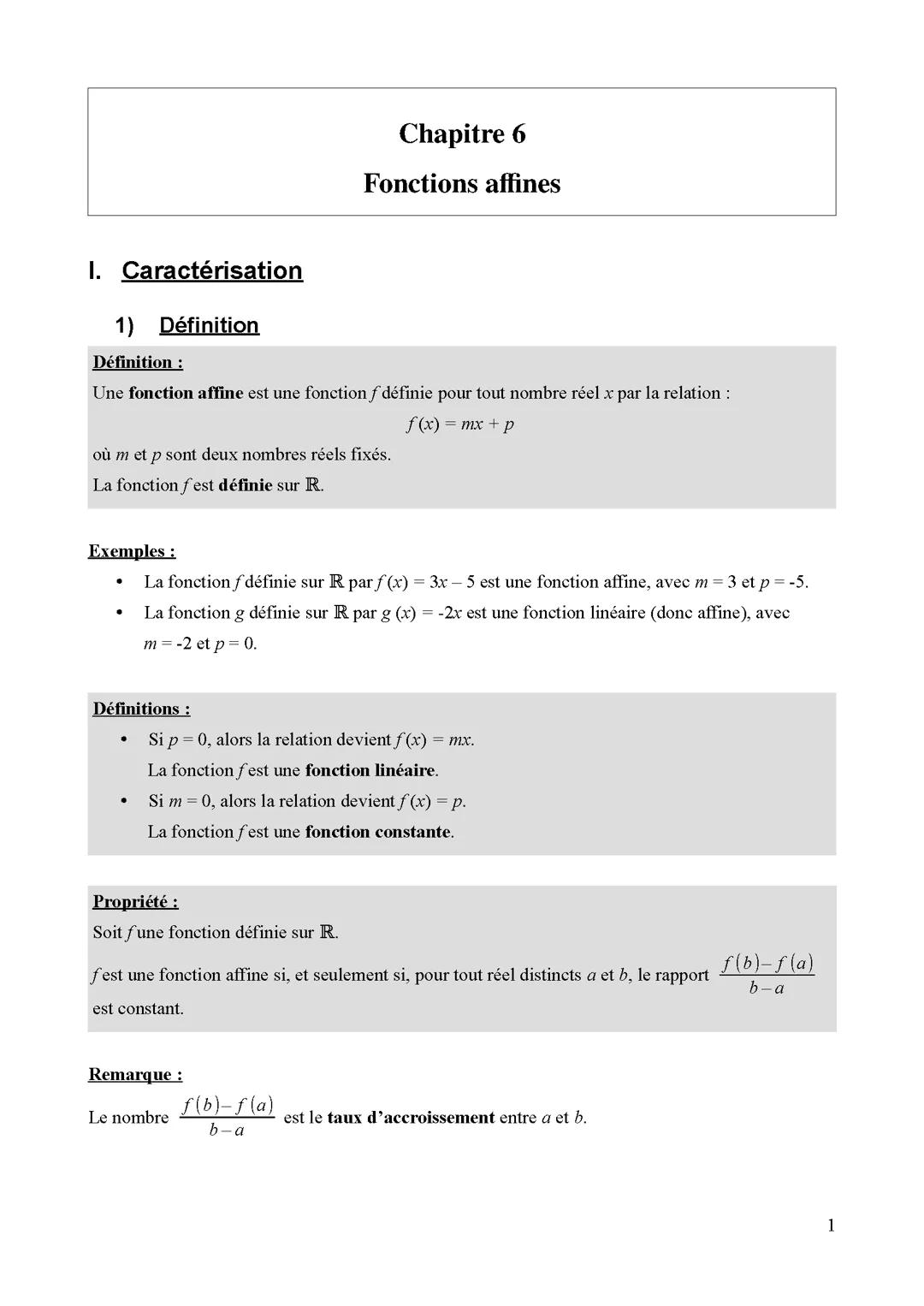 Fonctions affines 