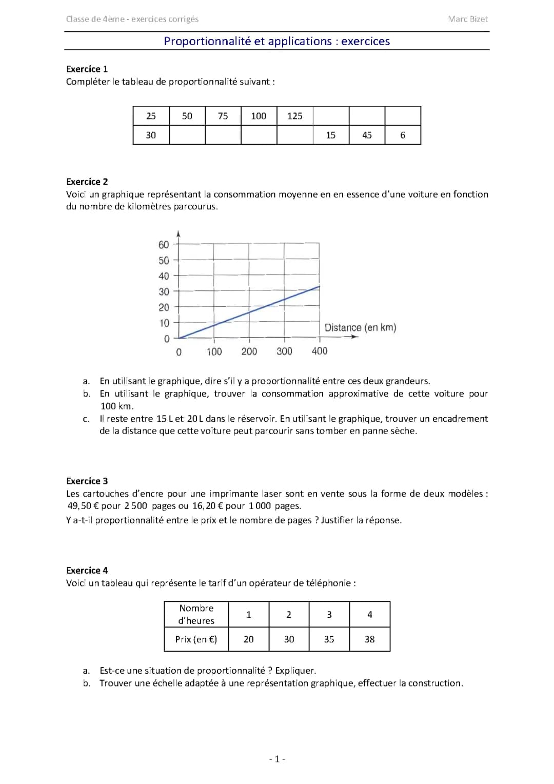 Cours et Exercices de Proportionnalité pour 4ème : PDF avec Corrigés