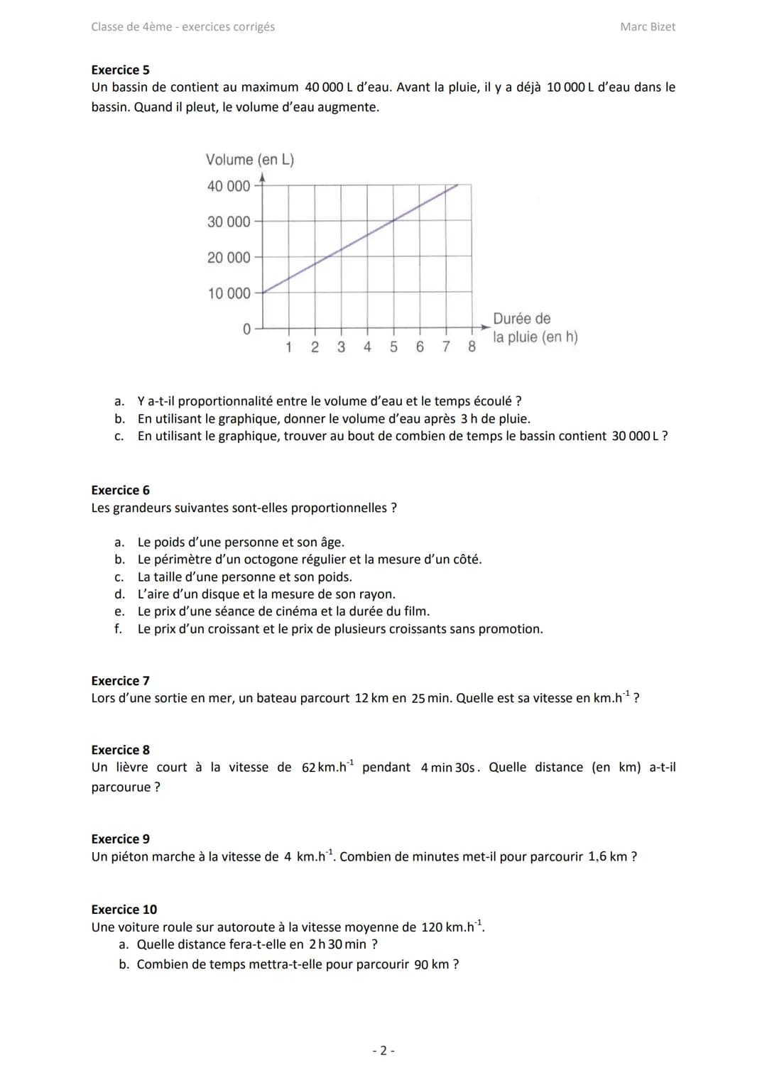 Classe de 4ème - exercices corrigés
Exercice 1
Compléter le tableau de proportionnalité suivant :
25
Proportionnalité et applications : exer