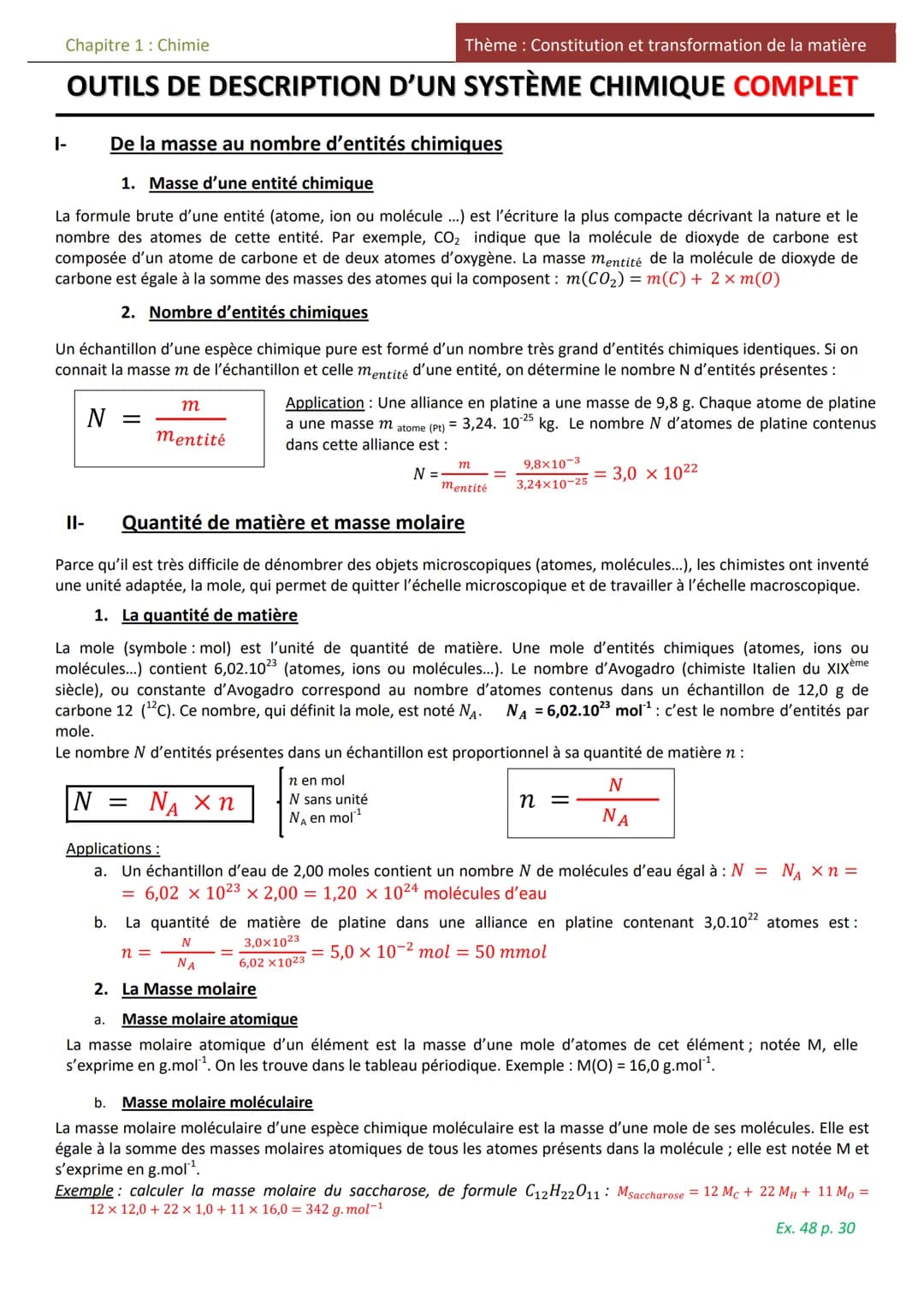 |-
Chapitre 1: Chimie
Thème : Constitution et transformation de la matière
OUTILS DE DESCRIPTION D'UN SYSTÈME CHIMIQUE COMPLET
De la masse a