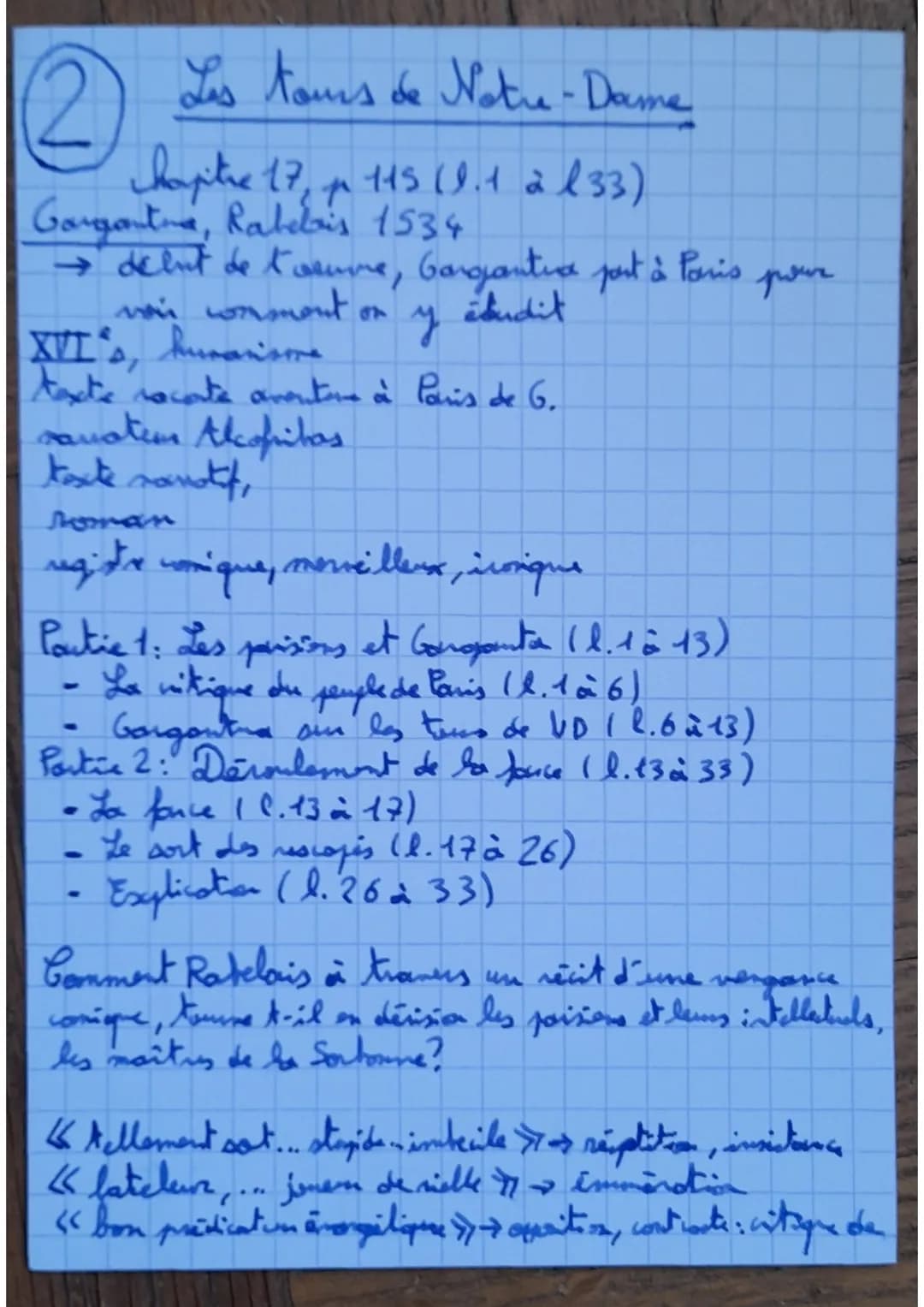 (2) Lis tames de Notre-Danone
hapitre 17p 115 (1.1 à 133)
Gargantne, Rabebis 1534
→ debut de toamme, Gargantia port à Paris
vai comment on
é