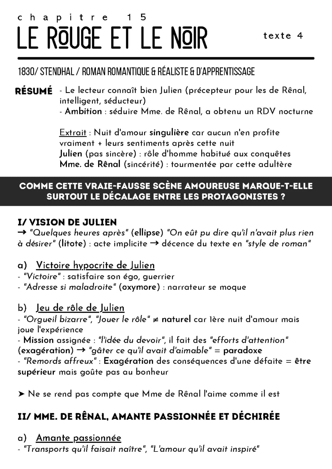 Analyse linéaire Le Rouge et le Noir chapitre 15 - Lecture facile