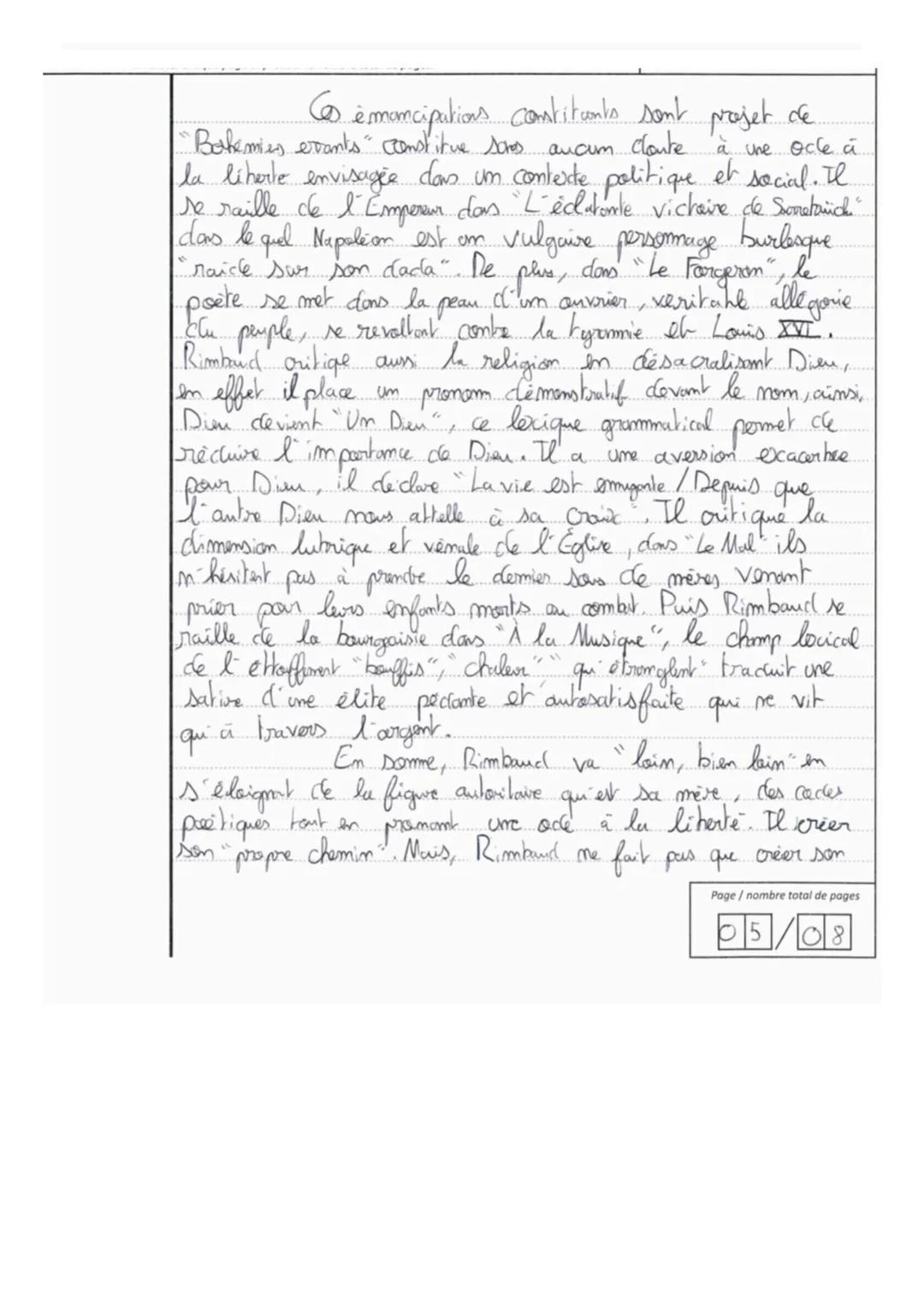 # Dissertation Les cahiers de
Douai, Rimbaud

Bac de Français 2024, copie d'un élève ayant eu 17/20:

Élève de première brillant et investi,