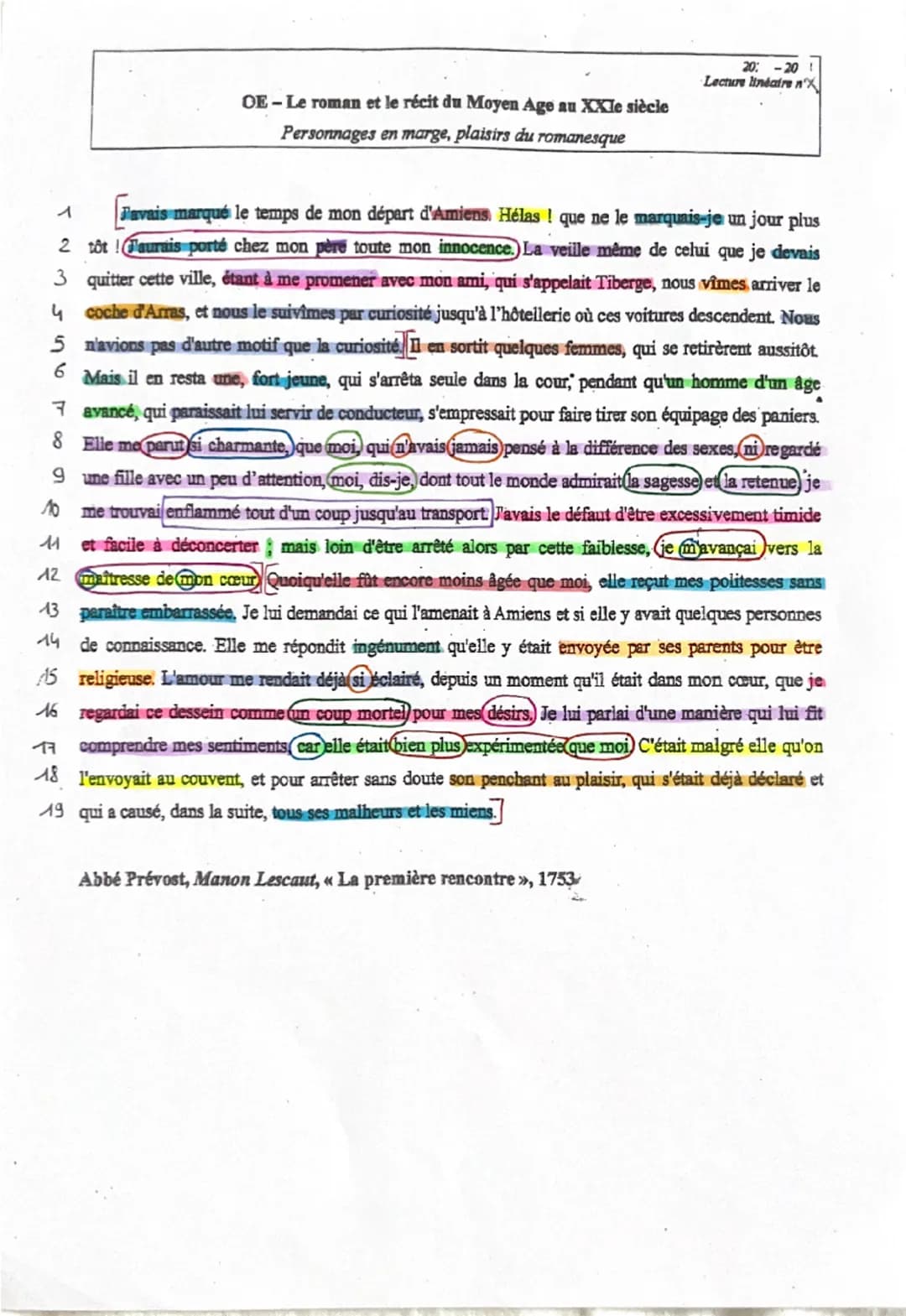 # Texte 10 : Manon Lescaut, "La première rencontre", Abbé Prévost, 1753

**Introduction:**

Manon Lescaut est un roman mémoire de l'Abbé Pré