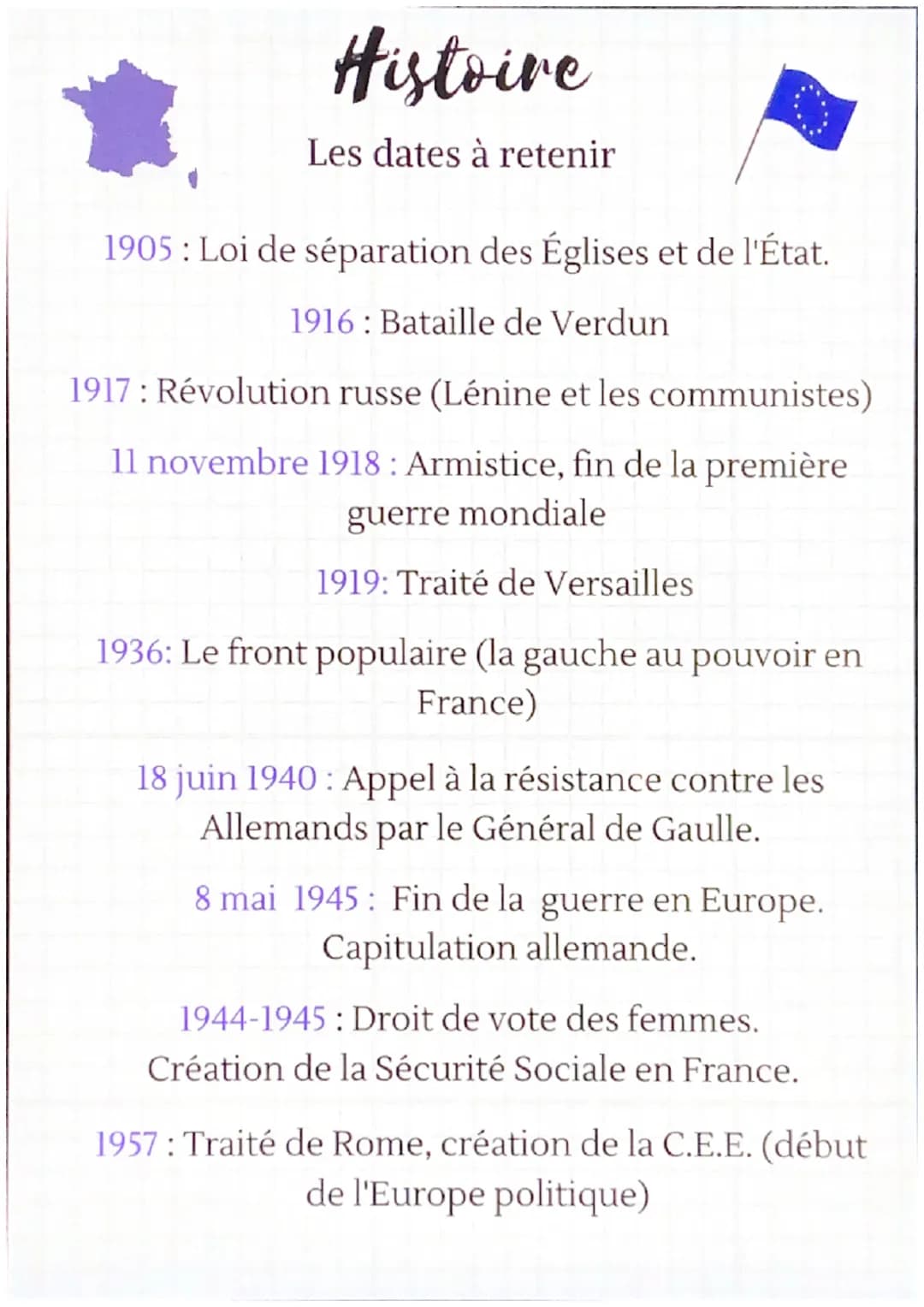 Histoire
Les dates à retenir
1905: Loi de séparation des Églises et de l'État.
1916: Bataille de Verdun
1917: Révolution russe (Lénine et le