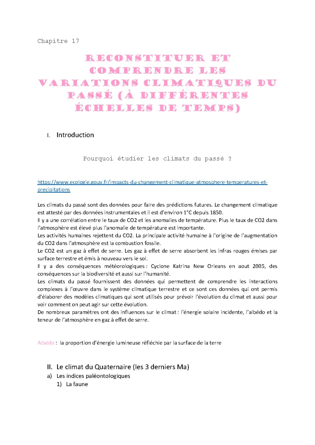 Reconstituer et comprendre les variations climatiques passées : Bac Corrigé et PDF pour le SVT Terminale