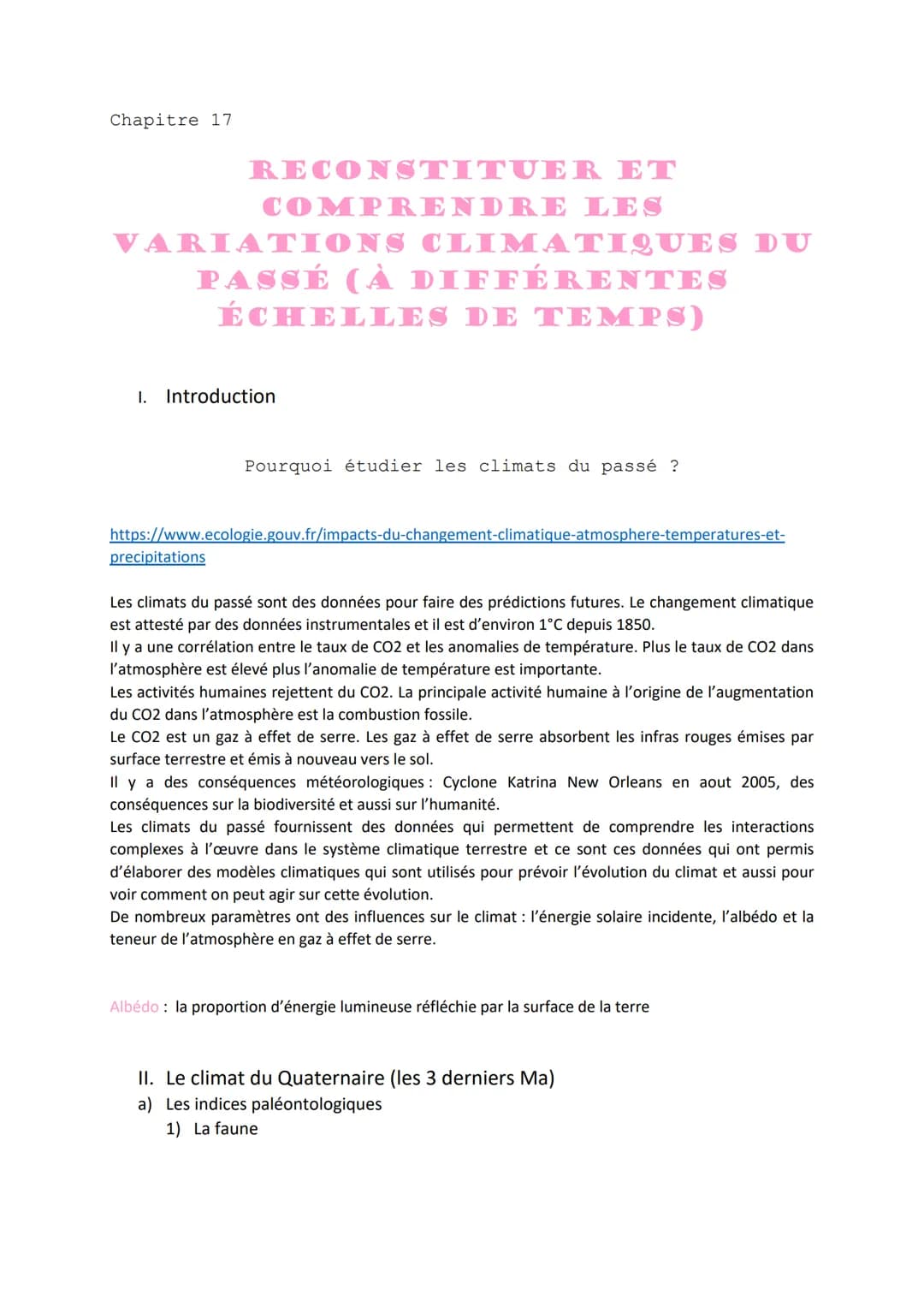 Chapitre 17
VARIATIONS CLIMATIQUES DU
PASSÉ (À DIFFÉRENTES
ÉCHELLES DE TEMPS)
I.
RECONSTITUER ET
COMPRENDRE LES
Introduction
precipitations

