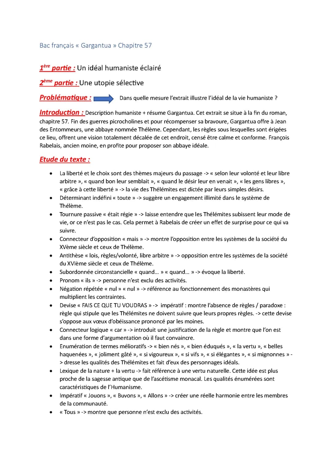 Analyse linéaire « Gargantua » Chapitre 57
